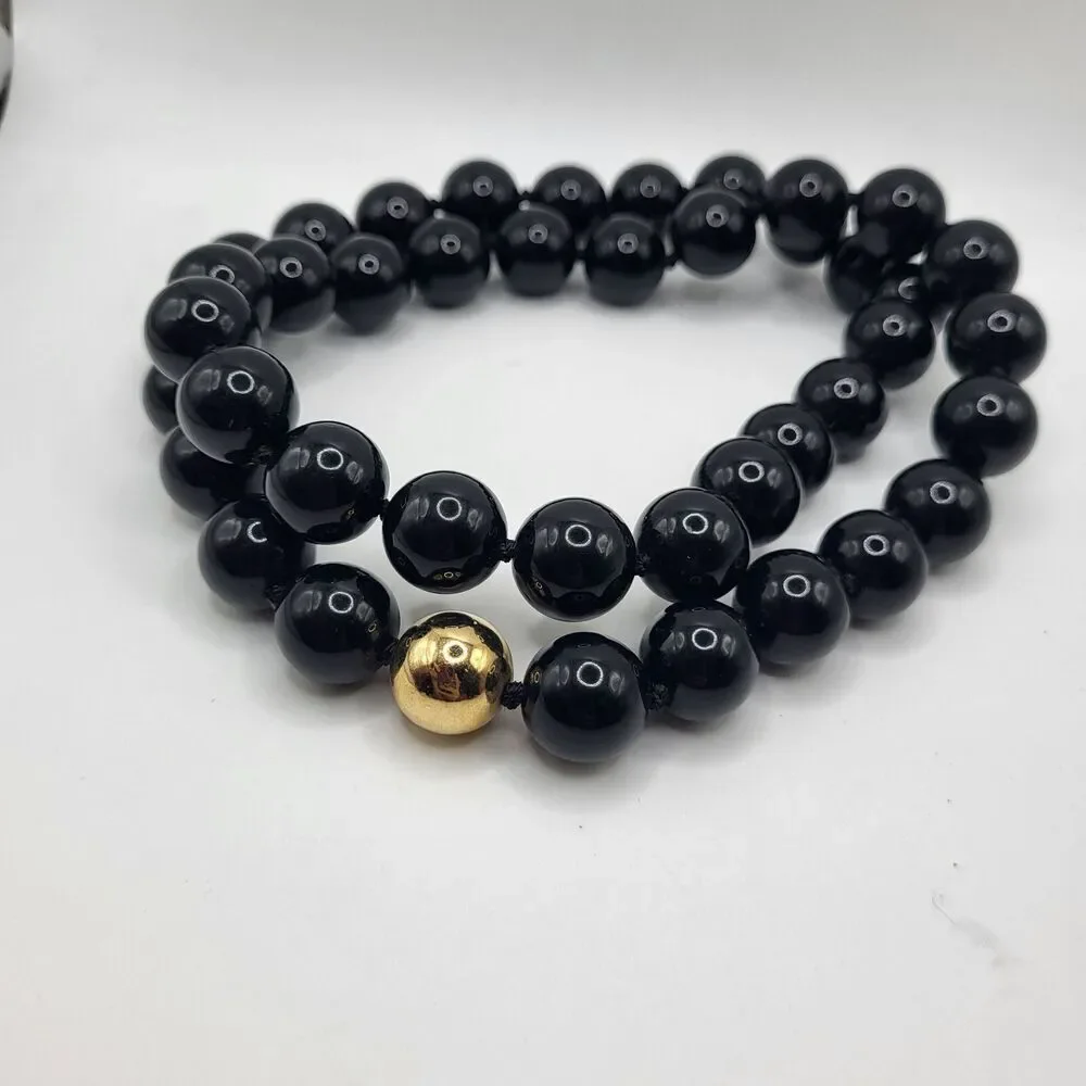 Vintage 80s Chunky Black Bead Necklace 28in